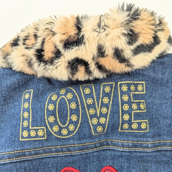 Disney Junior Girls Denim Jacket with Leopard Print Collar - Picture 8 of 11